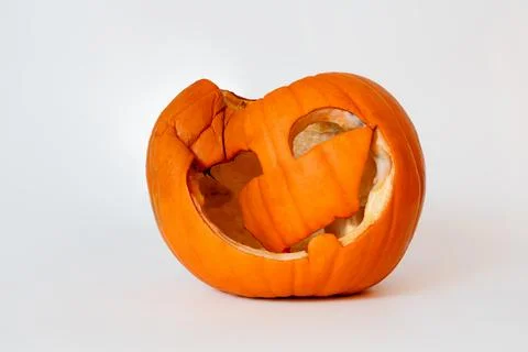 Decayed Jack-O'-Lantern On White Background Stock Photos