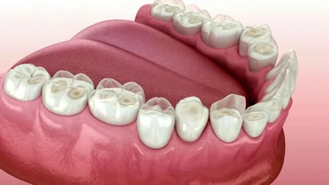 Decayed Teeth with Cavities and Exposed Dentin Stock Footage 327664864