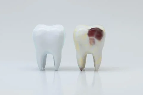 The decayed tooth beside with the white tooth, 3d rendering. Stock Illustration