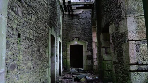 Decayed View: Glimpse Through Carmichael House Corridor - 4K Stock Footage 256035268