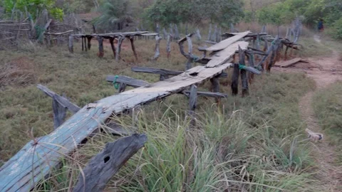 Decaying bridge on a dried up river Stock Footage 304963805