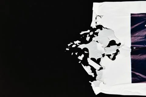 Decaying polyethylene. white on a black background. view from above. place fo Foto stock
