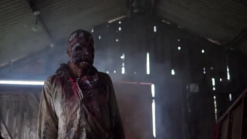 Decaying Zombie, Walking Dead Approaches in Apocalypse, Halloween Horror Scene 스톡 동영상 81292434
