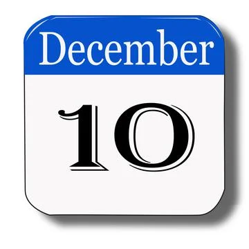 December 10 date of calendar in blue and white color look like 3d with shadow Stock Illustration
