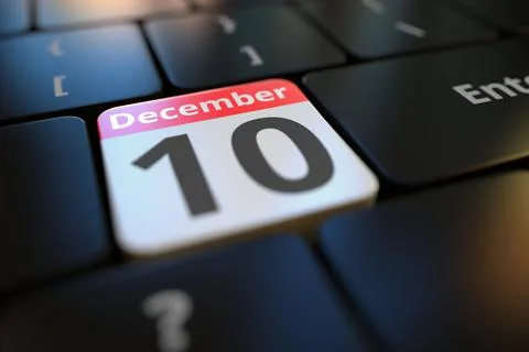 December 10 date on a keyboard key, 3d rendering イラスト素材