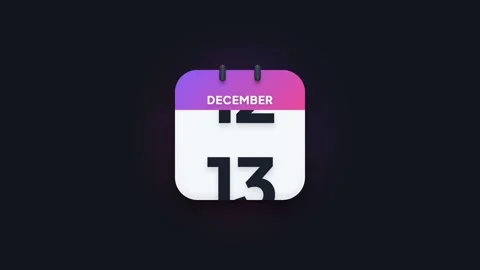 December 13th Flip Calendar Animation Showing Date Icon on Dark Background Stock Footage 344468180