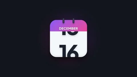 December 16th Flip Calendar Animation Showing Date Icon on Dark Background Stock Footage 344468191