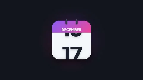 December 17th Flip Calendar Animation Showing Date Icon on Dark Background Stock Footage 344468186