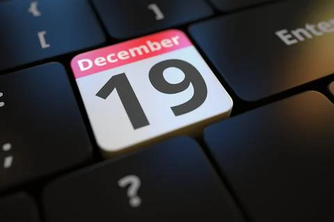 December 19 date on a keyboard key, 3d rendering Stock Illustration