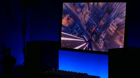 DECEMBER 20, 2022: Playing Spider-Man, a 2018 action-adventure game, on a Gaming Stock Footage 228613449