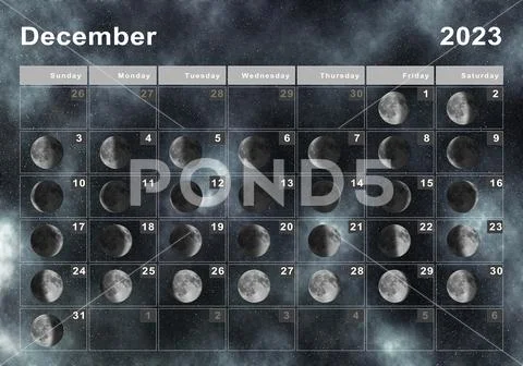 December 2023 Lunar calendar, Moon cycles: Royalty Free #219365878