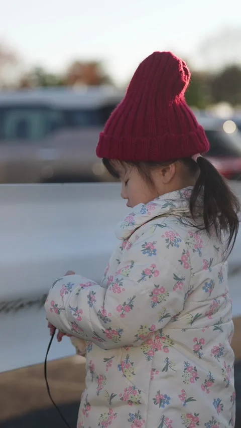 In December 2024, a 3-year-old Japanese girl spends a winter evening surrounded 動画素材 297019401