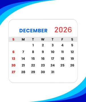 December 2026 calendar view Stock-Illustration