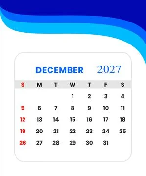 December 2027 Blue Calendar Vector Layout Stock Illustration