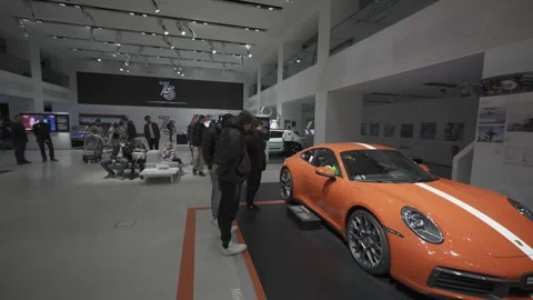 December 25, 2023. Berlin, Germany. Volkswagen Group Forum Drive. Car exhibition Stock Footage 265249010
