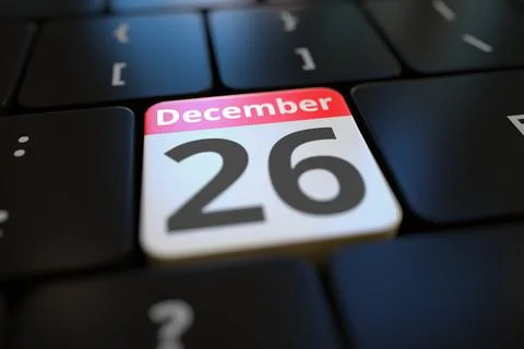 December 26 date on a keyboard key, 3d rendering Illustrazione stock