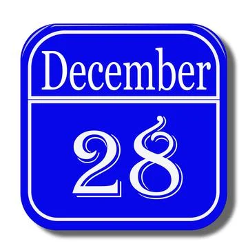 December 28 date of calendar in blue and white color look like 3d with shadow Stock Illustration