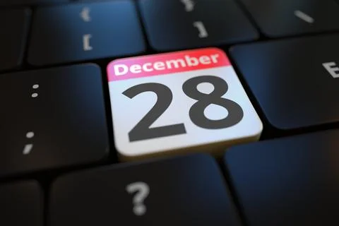 December 28 date on a keyboard key, 3d rendering Stock Illustration
