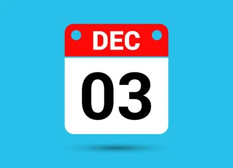 December 3 Calendar Date Flat Icon Day 3 Vector Illustration Stock Illustration