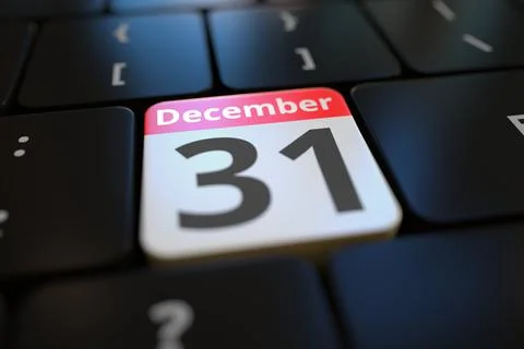 December 31 date on a keyboard key, 3d rendering Stock Illustration