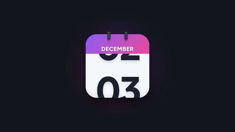 December 3rd Flip Calendar Animation Showing Date Icon on Dark Background Stock Footage 344468161