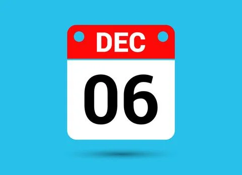 December 6 Calendar Date Flat Icon Day 6 Vector Illustration Stock Illustration