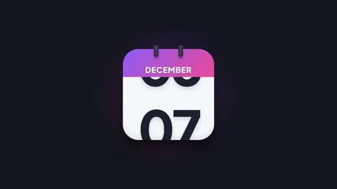 December 7th Flip Calendar Animation Showing Date Icon on Dark Background Stock Footage 344468170
