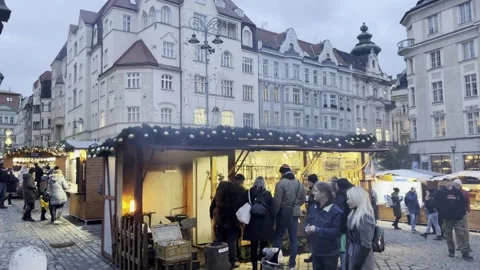December 8, 2024, Brno, Czech Republic: Christmas market on the town square.. Stock Footage 295189617