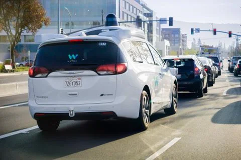 December 9, 2017 Mountain View / CA / USA - Waymo self driving car stopped at Stock Photos