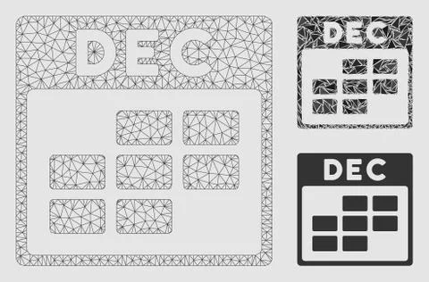 December Calendar Grid Vector Mesh Carcass Model and Triangle Mosaic Icon 스톡 일러스트