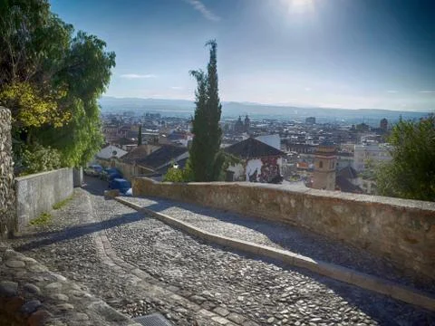Decending streets in Granada Stock Photos