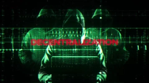 Decentralization on hacking screen in technology Stock Footage 320120411