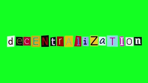 Decentralization word on chroma key background compiled from colorful stickers Stock Footage 312358316
