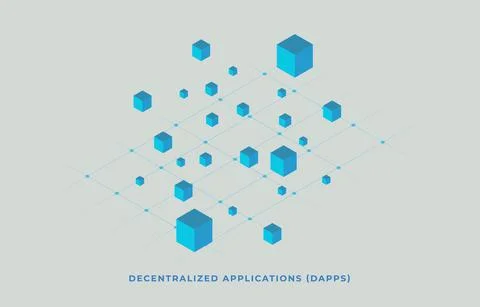 Decentralized Application Dapps concept. Blockchain technology fintech Open Stock Illustration