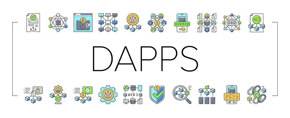 Decentralized applications dapps icons set vector Stock-Illustration