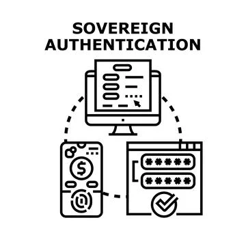 Decentralized authentication process securing digital identity control and sa Stock Illustration