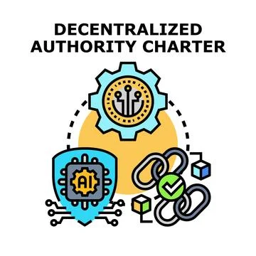 Decentralized authority charter concept with digital blockchain elements 스톡 일러스트