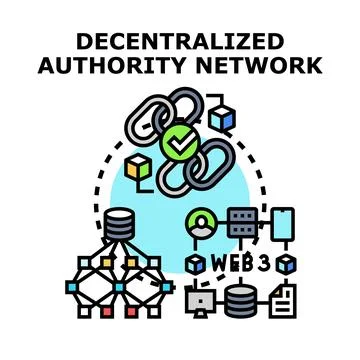 Decentralized authority network future blockchain technology concept Stock Illustration