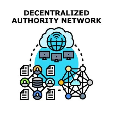 Decentralized authority network secure global data sharing Stock Illustration