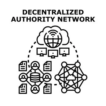 Decentralized authority network secure global data sharing Stock Illustration