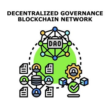 Decentralized autonomous organization blockchain network governance concept Stock Illustration