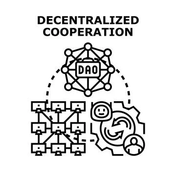 Decentralized autonomous organization involving blockchain technology and net Ilustração Stock