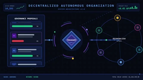 Decentralized Autonomous Organization Network Animation with Nodes and Hexa.. Stock Footage 339382028