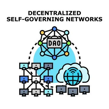 Decentralized autonomous organization operating global computer network Stock Illustration
