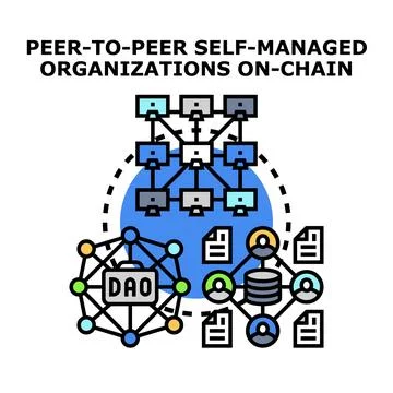 Decentralized autonomous organization system blockchain network concept Stock Illustration