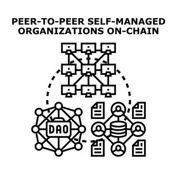 Decentralized autonomous organization system blockchain network concept Stock Illustration