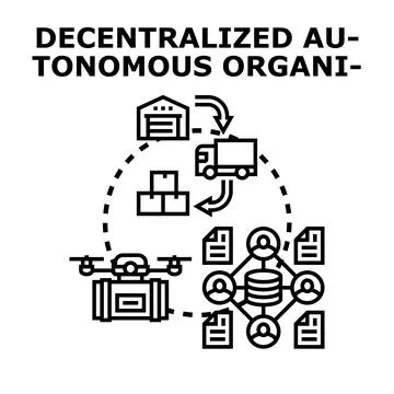Decentralized autonomous organization system technology concept 库存插图