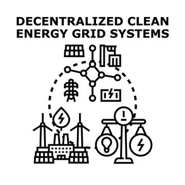 Decentralized clean energy grid systems concept Stock Illustration