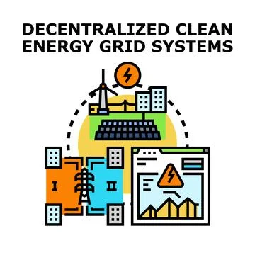Decentralized clean energy grid systems generation management Stock Illustration