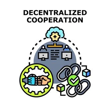 Decentralized cooperation concept with blockchain technology and global par.. Stock Illustration